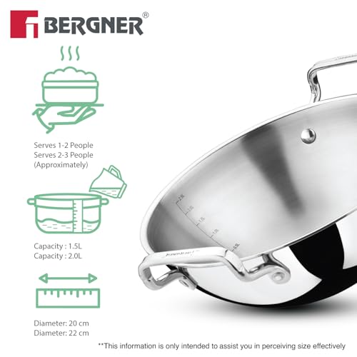 Image 5 of BERGNER TriPro Triply Stainless Steel 2 Pcs Kadai Set - 20cm and 22cm