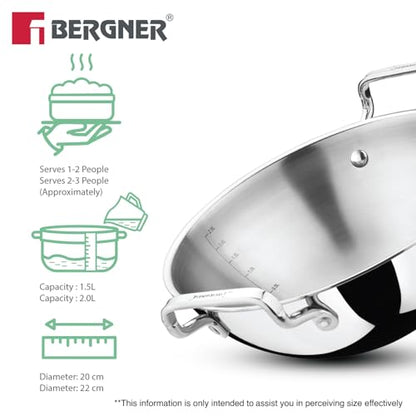 Image 5 of BERGNER TriPro Triply Stainless Steel 2 Pcs Kadai Set - 20cm and 22cm