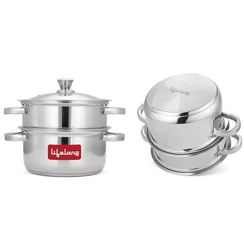 Image 1 of Default Title for the product Lifelong 2-Tier Steamer with Glass Lid and Riveted Handles 20 cm
