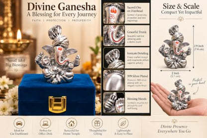Image 6 of Gold Art India Ganesha Idol for Car Dashboard & Kamdhenu Idol for Vastu Decor (PAGADI-SIL-ANT-Matte-Velvet, Oval)