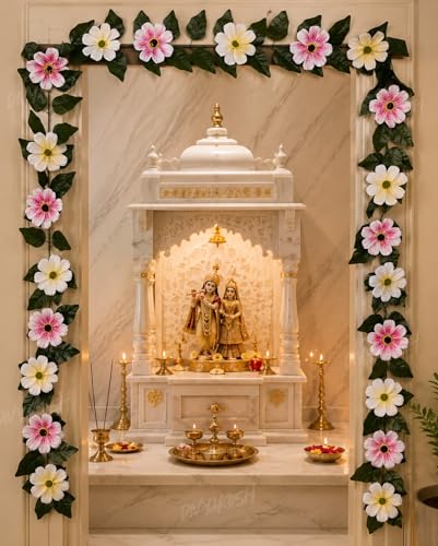 Image 4 of Divyakosh Mango Leaf Vine/Creeper (6.5 Ft) with Cosmos Flowers for Door Entrance Decor | Artificial Flowers Garland,Thoran | Festive Puja Wall Hanging for Diwali Navratri Ganpati Home Decor