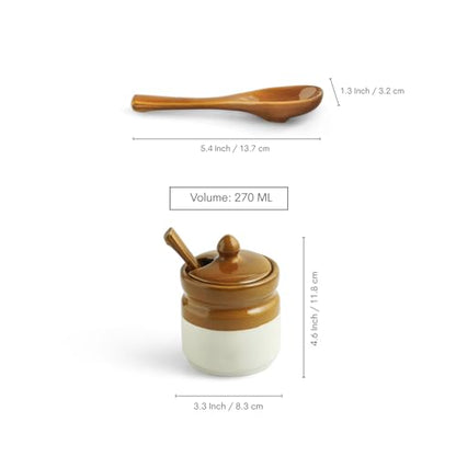 Image 7 of ExclusiveLane 'Barni Tales' Ceramic Pickle Jars for Dining Table With Spoon (Set Of 2, Non-Airtight, 270 ml, Hand-Glazed) | Pickle Jar With Spoon Achar Jar Set Achar Container Set for Dining Table|