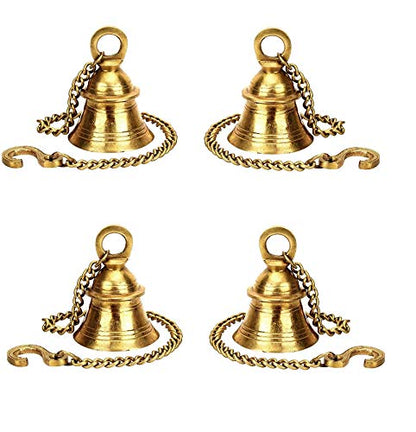 Image 3 of 4 Inch / Pack of 4 for the product Uapan Brass Decorative Wall Hanging Bell With Chain & Hook