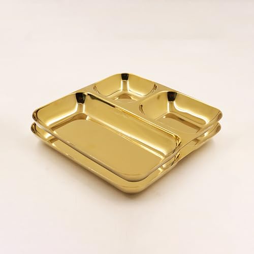 Image 1 of Default Title for the product Spillbox Stainless Steel Gold Tiffin Plates Pack of 2 20.5cm