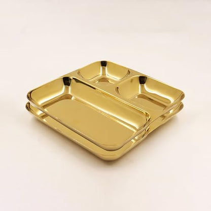 Image 1 of Default Title for the product Spillbox Stainless Steel Gold Tiffin Plates Pack of 2 20.5cm