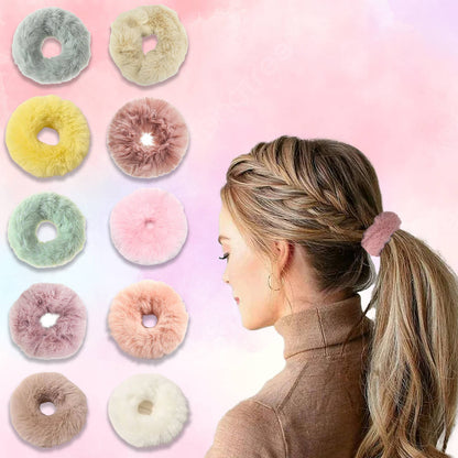 Image 1 of 10 Pcs for the product Majestique Fancy Spongy Fur Hair Rubber Band Elastic Ponytail Holder Hair Band - 10Pcs (Multicolor)