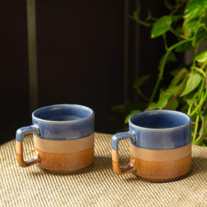 Image 1 of Default Title for the product ExclusiveLane Caramel Blues Hand Glazed Studio Pottery Ceramic Tea Mugs Set of 2 360 ML