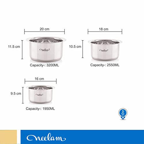 Image 4 of neelam Stainless Steel Induction Bottom Boil and Stock Cookware Set of 3 Pcs(1950ml, 2550 ml,3200ml) Silver, Medium, CCKS003IB