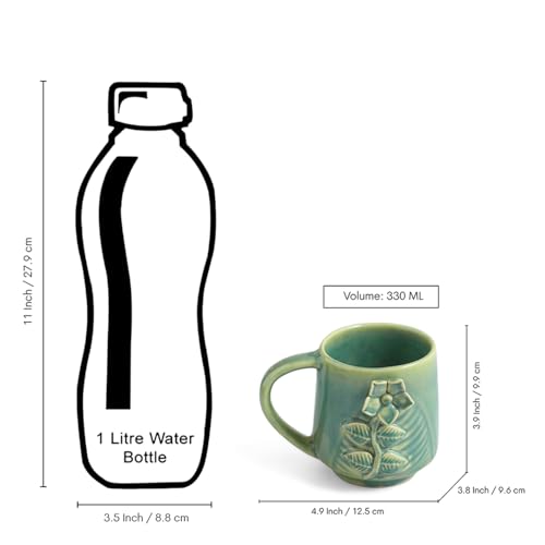 Image 7 of ExclusiveLane Sage Serenity Hand-Embossed Ceramic Coffee Mug Set of 6, 330 ML