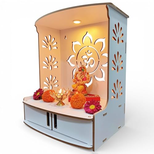 Image 1 of PREMIUM WHITE for the product Devson Wooden Pooja Mandir with LED Light and Storage Shelves