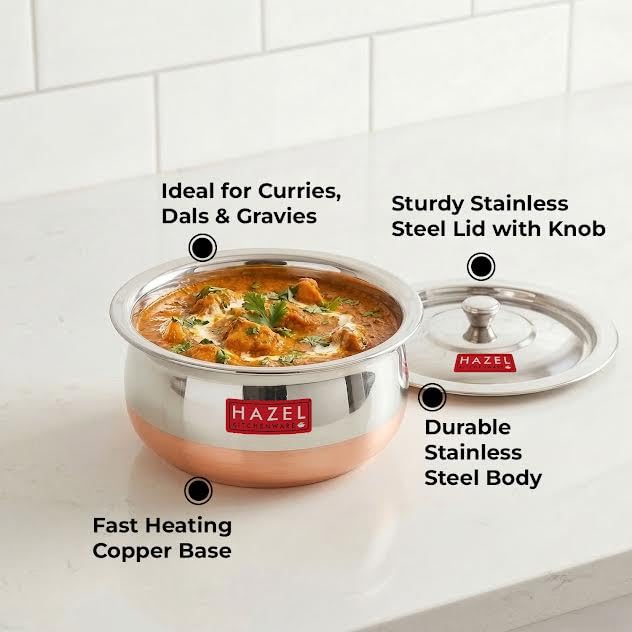 Image 4 of HAZEL Copper Bottom Handi Small 850 ml with Lid