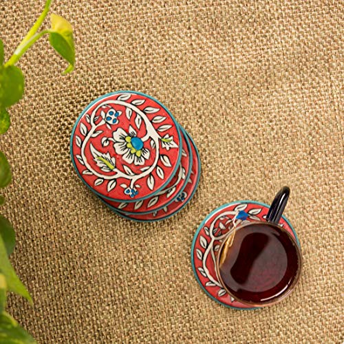 Image 1 of Default Title for the product ExclusiveLane Mughal Disks Floral Hand-Painted Coffee & Tea Coasters in Ceramic (Set of 4)