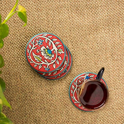 Image 1 of Default Title for the product ExclusiveLane Mughal Disks Floral Hand-Painted Coffee & Tea Coasters in Ceramic (Set of 4)