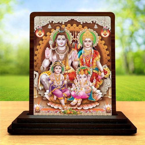 Image 2 of Timeless Prayer Shiv Parivar Wooden Table Idol 4x5 Inch HD Printed Decorative Piece