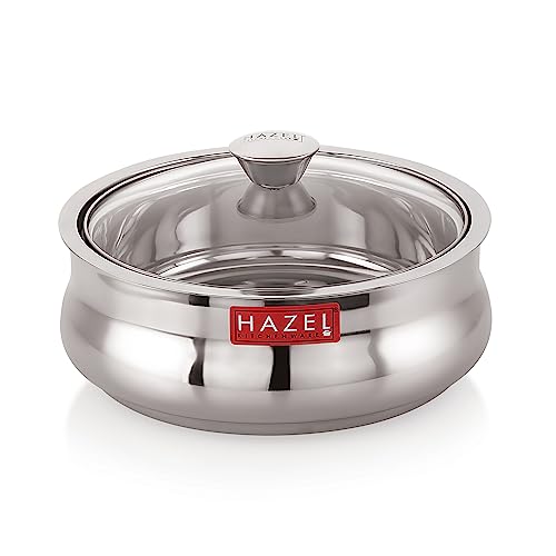 Image 1 of Stainless Steel With Glass Lid / 2.5 Litre for the product HAZEL Stainless Steel Roti Casserole with Glass Lid 2500 ml