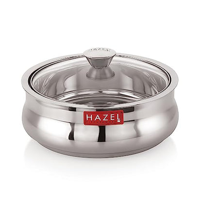 Image 1 of Stainless Steel With Glass Lid / 2.5 Litre for the product HAZEL Stainless Steel Roti Casserole with Glass Lid 2500 ml