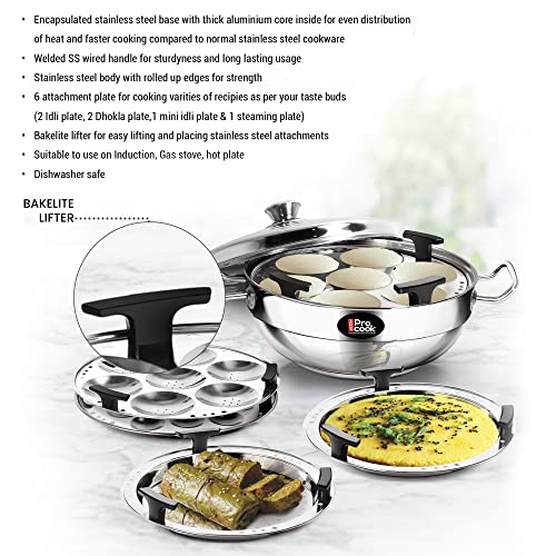 Image 6 of MILTON Pro cook Induction Cookware & Gas Stove Friendly Stainless Steel Idli Cooker 6 Plates | 2 Regular Idli Plates | 1 Mini Idli Plate | 1 Steamer Plate | 2 Dhokla Plates | Multi Kadai Idali Maker