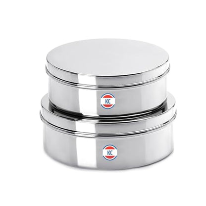 Image 1 of Default Title for the product KC Stainless Steel Flat Canisters Set Of 2 Pcs (Capacity 1.2Ltr & 1.5Ltr)