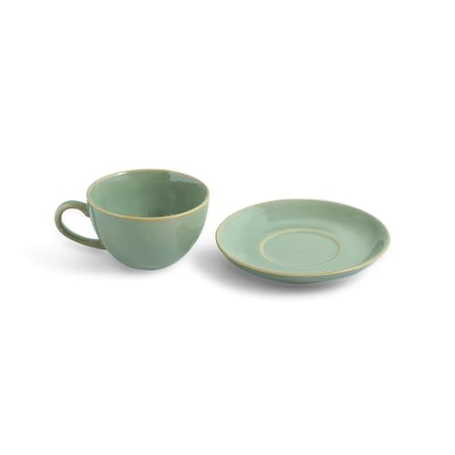 Image 3 of ExclusiveLane Sage Serenity Hand Glazed Porcelain Tea Cups Set of 6 with Saucer Cappuccino Coffee Cups Chai Tea Cup 280 ML