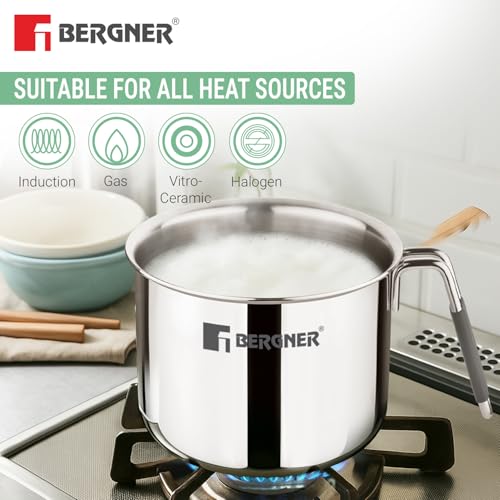 Image 9 of BERGNER Argent Triply Stainless Steel Milk Boiler with Glass Lid