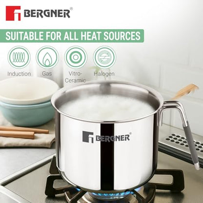 Image 9 of BERGNER Argent Triply Stainless Steel Milk Boiler with Glass Lid