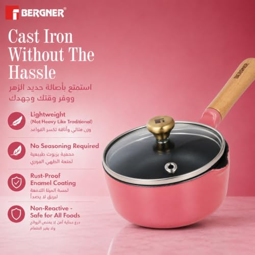 Image 3 of BERGNER Excalibur Lightweight Cast Iron Tadka Pan with Lid 12cm
