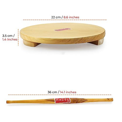 Image 3 of HAZEL Wood Polpat Chakla Roti Chapati Maker 21 cm with Wood Roti Roller Belan Rolling Pin 36 cm