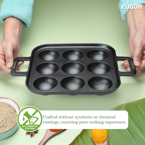 Image 6 of EUGOR Super Smooth Cast Iron Square Paniyaram Pan, 9 Cavity