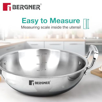 Image 7 of BERGNER TriPro 4 Pcs Tri-Ply Stainless Steel Cookware Combo - 24cm/3L Kadai, 22cm/1L Frypan, 3L Pressure Cooker