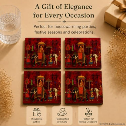 Image 5 of ExclusiveLane Mughal Courtyard Wooden Coaster Set (Set of 4)