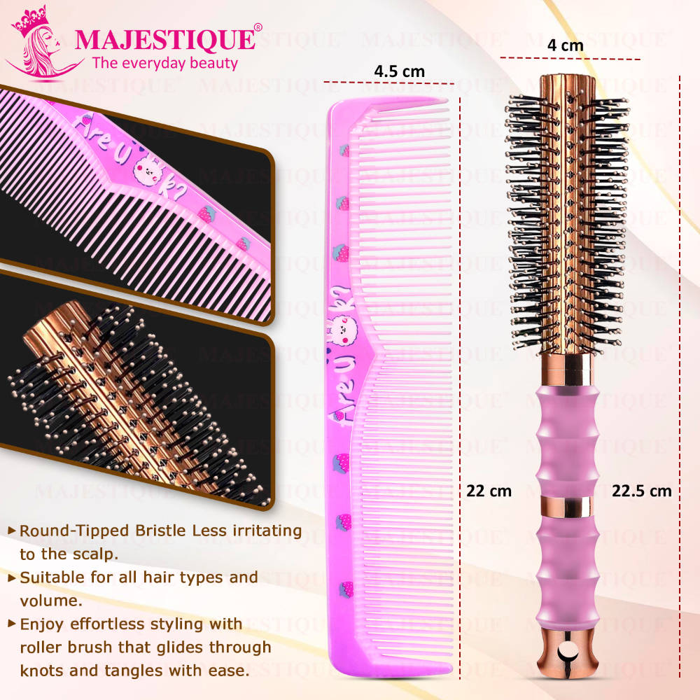 Image 2 of Majestique Round Hair Brush With Comb (Set of 2)