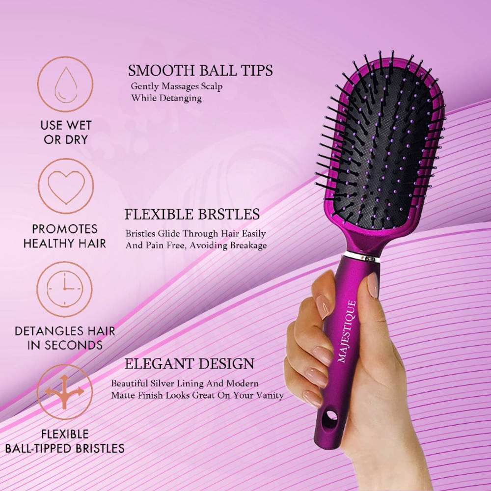 Image 5 of Majestique Purple Detangler Brush - Ultra-Soft Tipped Nylon, Glides Through Tangles