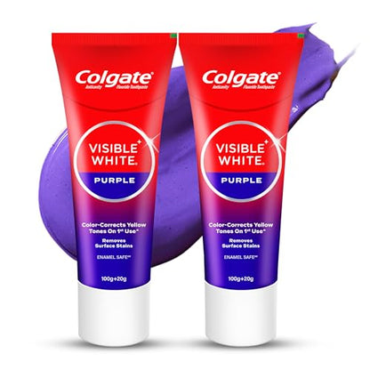 Image 1 of Pack of 1 for the product Colgate Visible White Purple Toothpaste, Teeth Whitening Toothpaste Whitens Yellow Teeth, Enamel-Safe Daily Use (2 Pack 100g+20g/3.5oz+0.7oz)