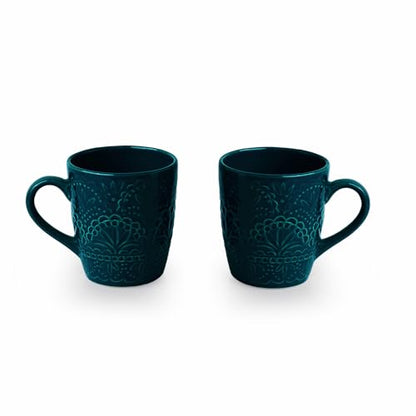 Image 2 of ExclusiveLane Teal Forest Ceramic Coffee Mugs Set of 2 180 ML