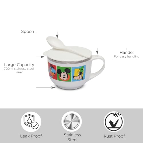 Image 3 of Jaypee Plus Stainless Steel Disney Mickey Mouse Printed Souptok Prime Soup Bowl With Lid & Spoon 700 Ml