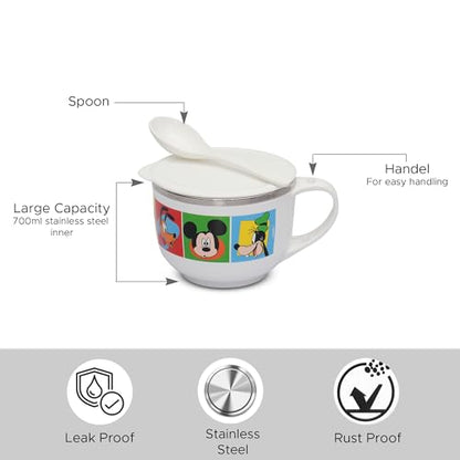 Image 3 of Jaypee Plus Stainless Steel Disney Mickey Mouse Printed Souptok Prime Soup Bowl With Lid & Spoon 700 Ml
