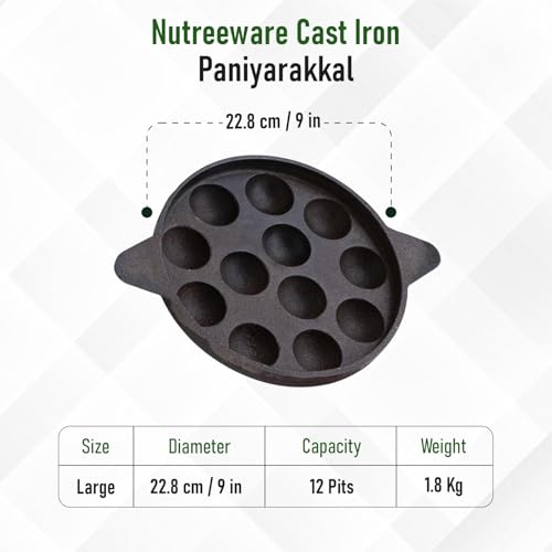 Image 2 of Nutreeware Cast Iron Paniyarakkal 12 Cavity Paniyaram Pan for Home Cooking
