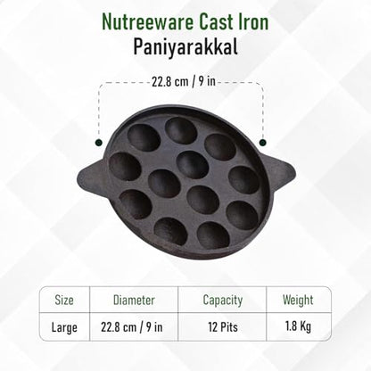 Image 2 of Nutreeware Cast Iron Paniyarakkal 12 Cavity Paniyaram Pan for Home Cooking