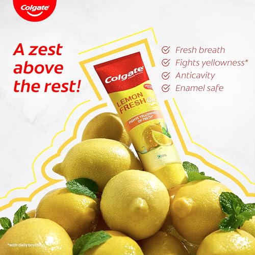 Image 5 of Colgate Lemon Fresh Gel Toothpaste, Fights Yellowness of Teeth, Freshens Breath 120gm/4.3 Oz (240g (120g x 2))