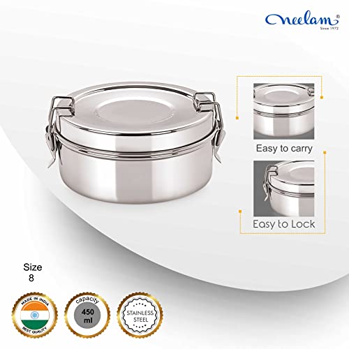 Image 3 of neelam Stainless Steel Round Double Decker Lunch Box-450 ml