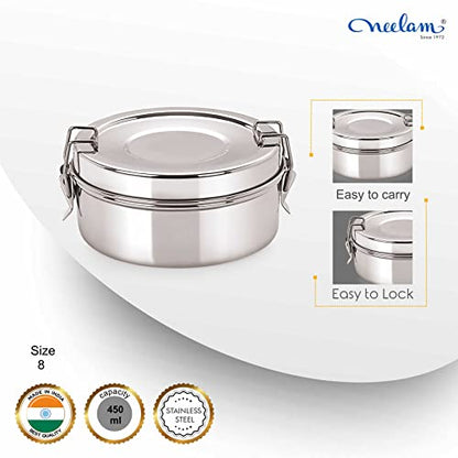 Image 3 of neelam Stainless Steel Round Double Decker Lunch Box-450 ml