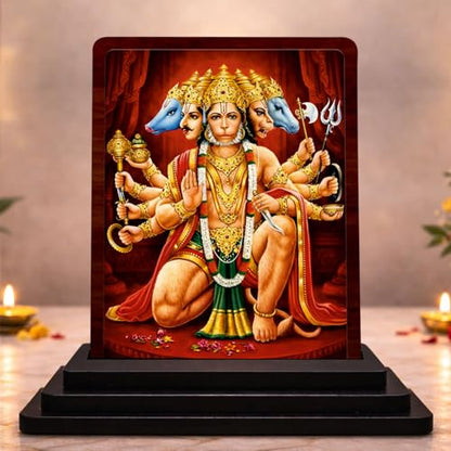 Image 1 of Default Title for the product Panchmukhi Hanuman Wooden Idol for Pooja Room 4x5 Inch HD Printed Serene Meditation Decor
