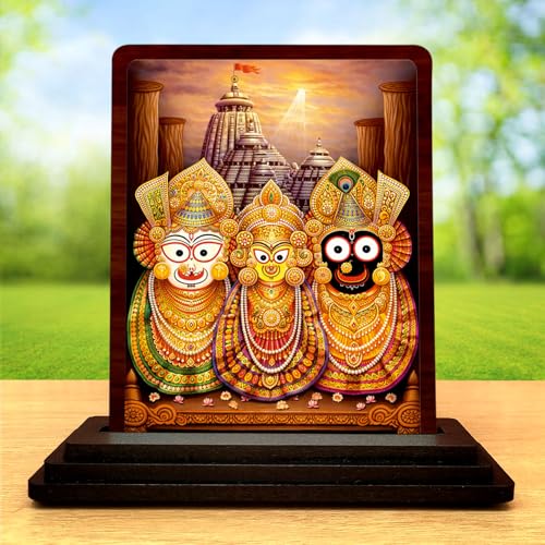 Image 2 of Jagannath Balabhadra Subhadra Small Wooden Idol 4x5 Inch Serene Meditation HD Printed Home Decor