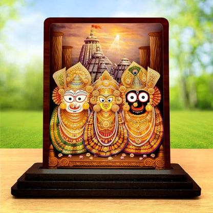 Image 2 of Jagannath Balabhadra Subhadra Small Wooden Idol 4x5 Inch Serene Meditation HD Printed Home Decor
