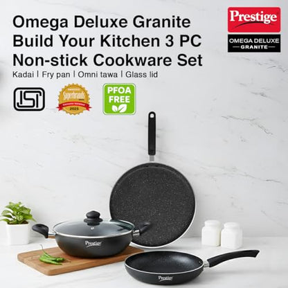 Image 3 of Prestige Omega Deluxe Granite Aluminium 3 Pcs Cookware Set