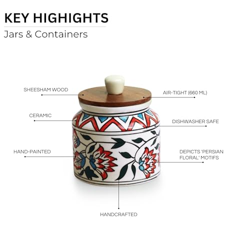 Image 4 of ExclusiveLane Persian Floral Multi Utility Storage Ceramic Jar with Wooden Lid 660 ml
