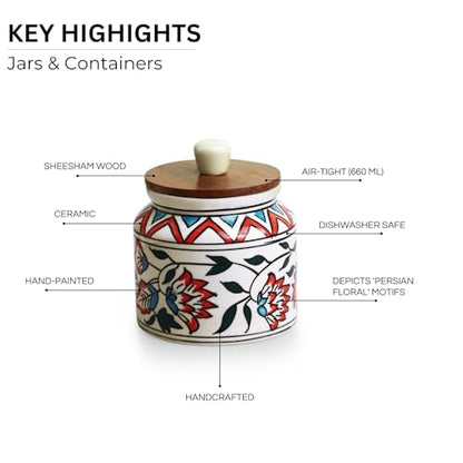 Image 4 of ExclusiveLane Persian Floral Multi Utility Storage Ceramic Jar with Wooden Lid 660 ml