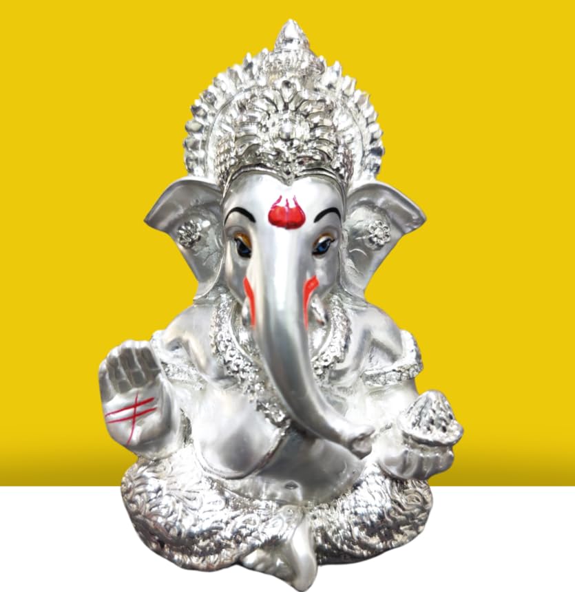 Image 8 of SILVER-PLATED-Small for the product Gold Art India Ceramic Ganesh Idol