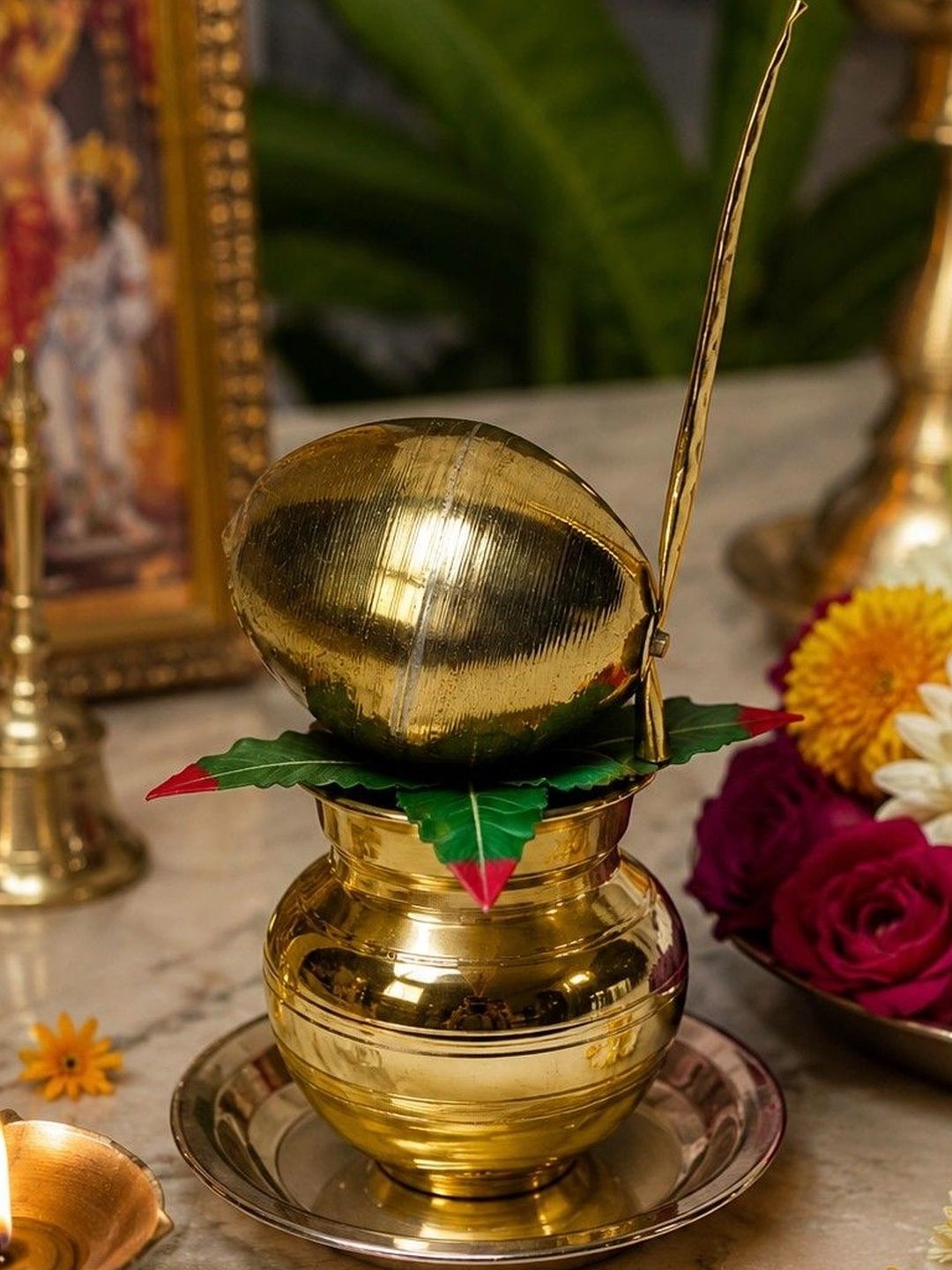 Image 5 of HATEKHORI 3 Pieces Brass Mangal Kalash Set