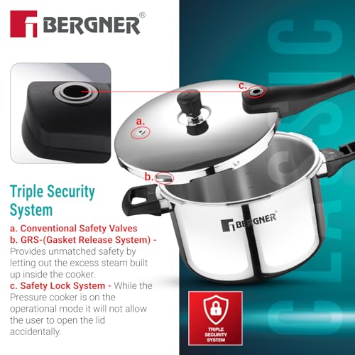 Image 10 of BERGNER Argent Elements Triply Stainless Steel Outer Lid Pressure Cooker